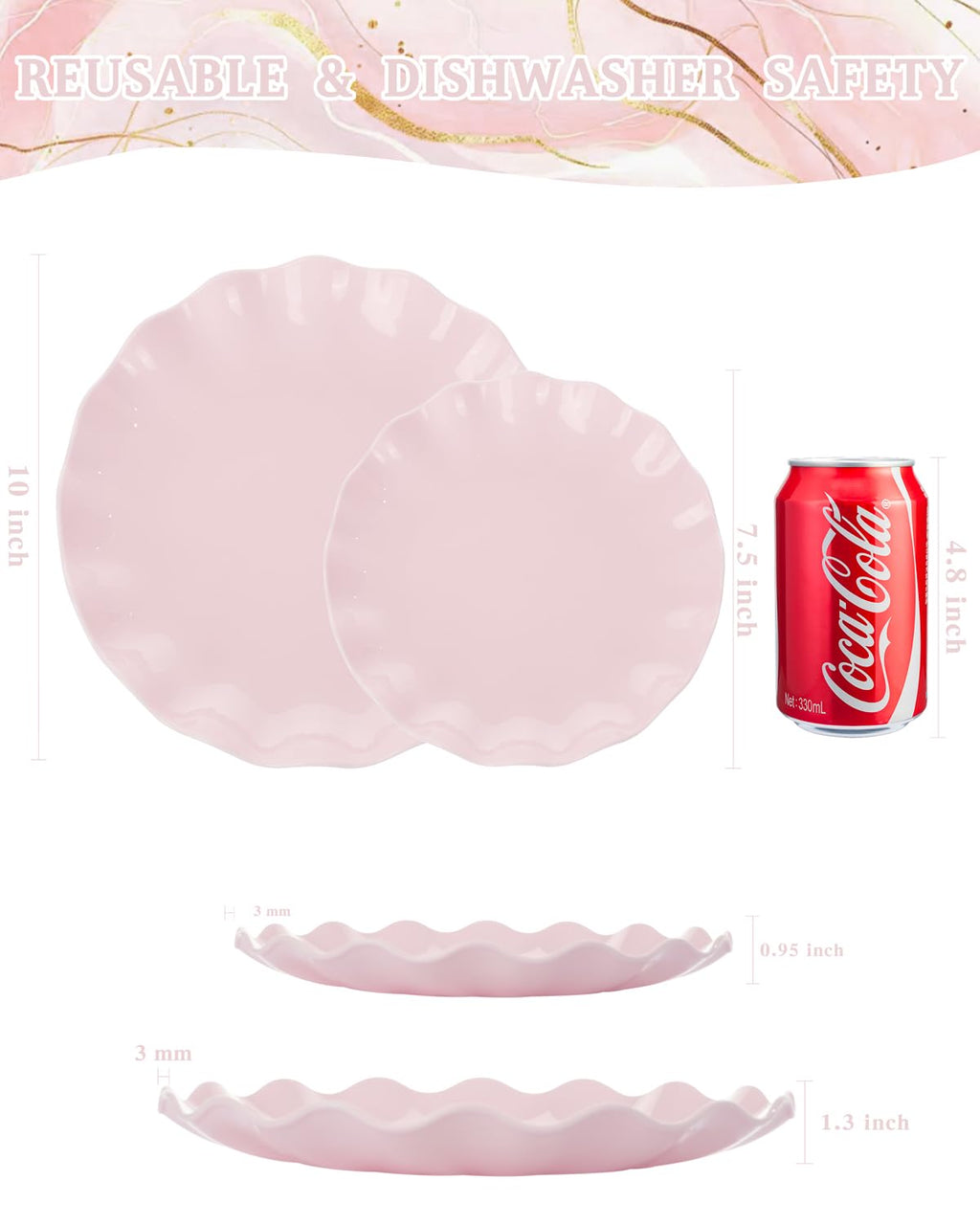 LIYH 24 Pcs Pink Plates Reusable, Pink Plastic Scalloped Plate Durable and Dishwasher Safe,Baby Shower Plate, Light Weight Daisy Plastic Wavy Plates for Wedding Party Birthday