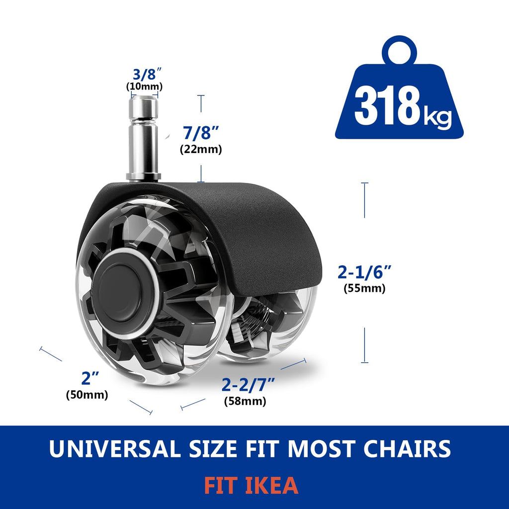 YIUBCZOQI Office Chair Wheels Casters Set of 5 - Heavy Duty Silent Rollers for Hardwood Floors & Carpet, 10x22mm FIT 1KEA,Non-Marring Black Chair Casters with Dual-Bearing Design