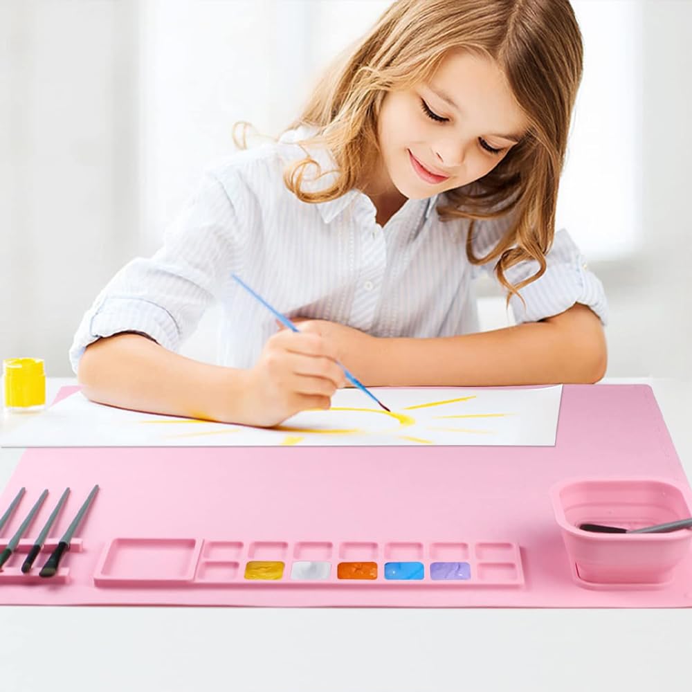 Silicone Painting Mat With Cup, 20"x16" Craft Siliocne for Crafts, Resin Paint Non Stick Art Edge Silica Gel,Non-Stick Silicone Sheet for Painting, Art, Clay