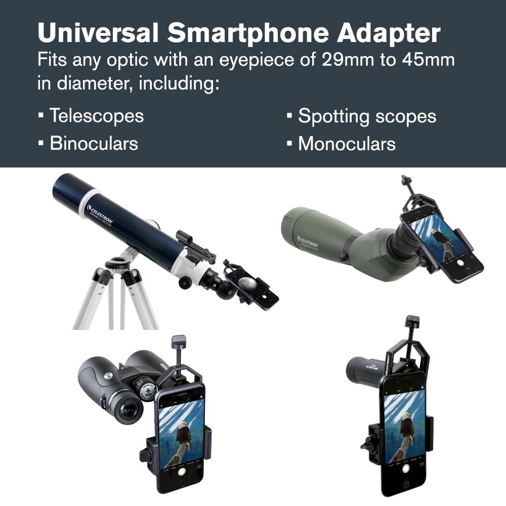 Celestron 81035 Basic Smartphone Adapter 1.25" Capture Your Discoveries, Black