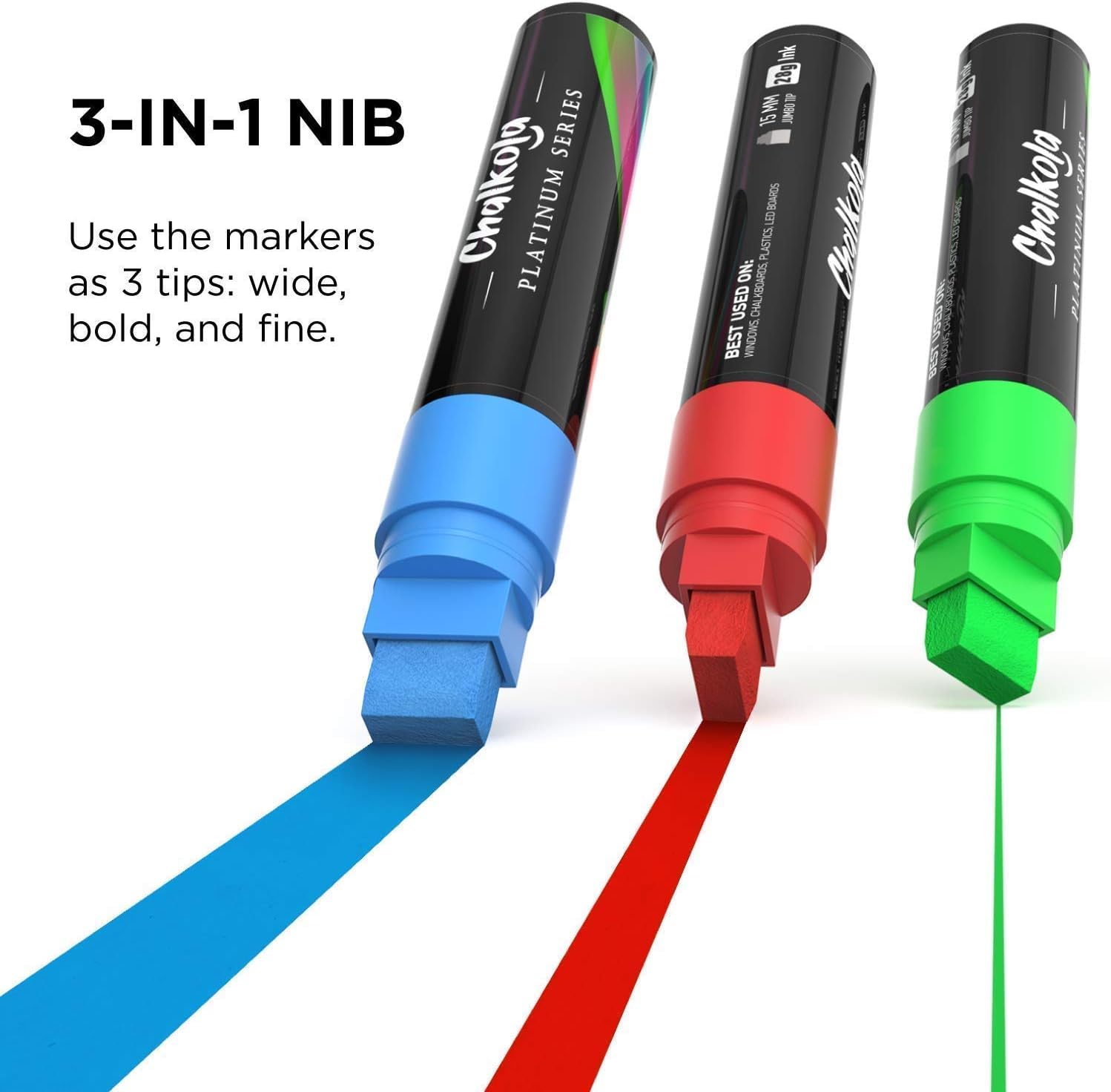 Window Markers - 15mm Jumbo - 3 in 1 Nib with 28g Ink - Pack of 8 neon chalk pens - Loved by Teachers, Kids, Artists, Businesses - Use on Chalkboard, Whiteboard, Blackboard, Glass, Bistro
