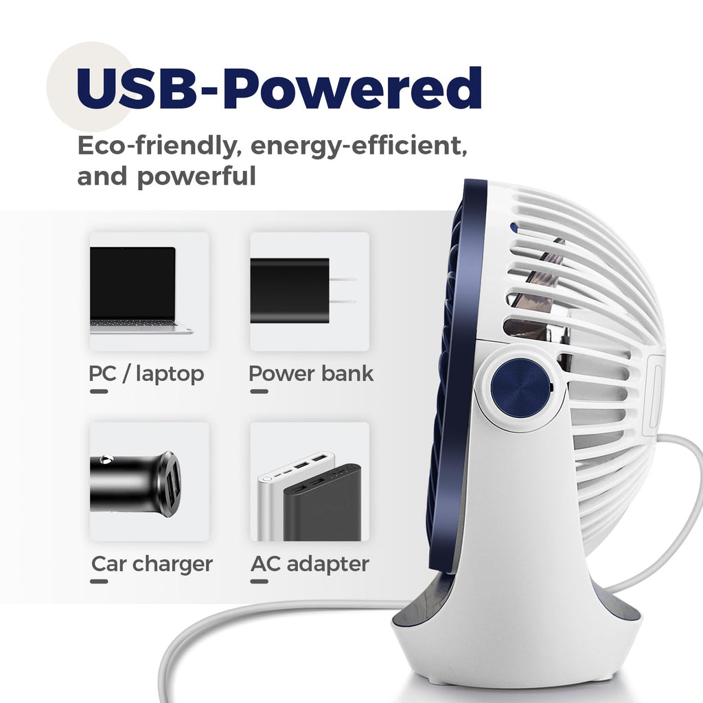 OCOOPA Small USB Desk Fan Table Fan 5'' with Strong Airflow & Quiet Operation, Portable Cooling Mini Fan 3 Speed, 360°Rotatable Head for Home Office Bedroom Desktop