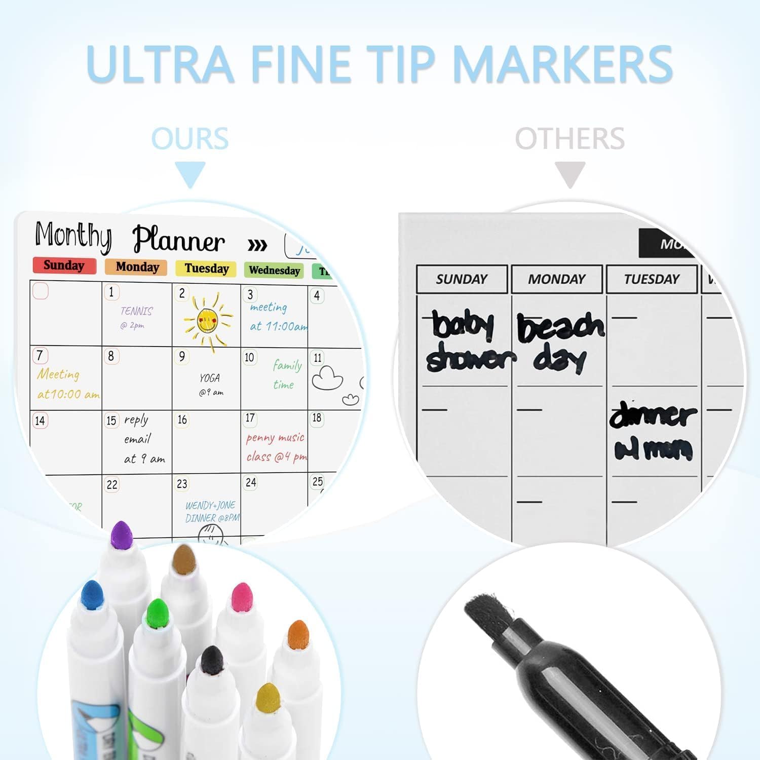 Hivillexun Magnetic Dry Erase Calendar Whiteboard Set (3-Pack) for Fridge, Wall, and Home Organization with Monthly, Weekly & Daily Planners, Includes 8 Markers & 1 Eraser