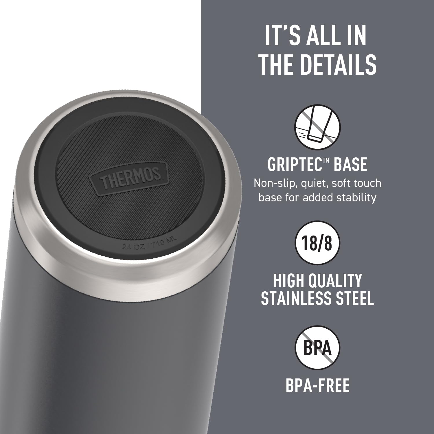 THERMOS, ICON Series, Stainless Steel Water Bottle w/Spout, Granite, 710mL