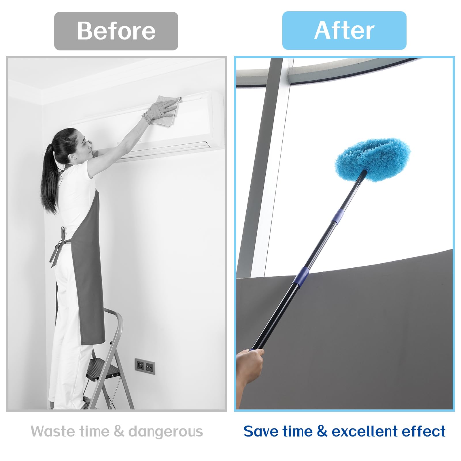 7 Ft Ceiling Fan Cleaner Duster With Long Pole for High Ceilings - Washable and Reusable for Furniture and Blinds