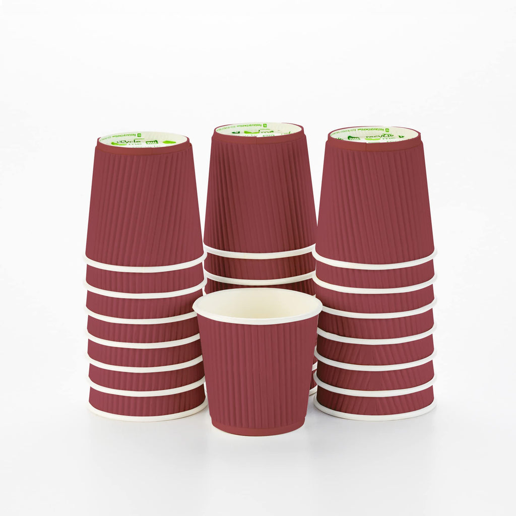 Restaurantware Ripple Wall Coffee Cups 25 Count 4 Ounce Insulated Crimson Paper Cups, Rolled Rim Spill-Resistant Disposable Paper Non-Slip for Coffee, Beverages