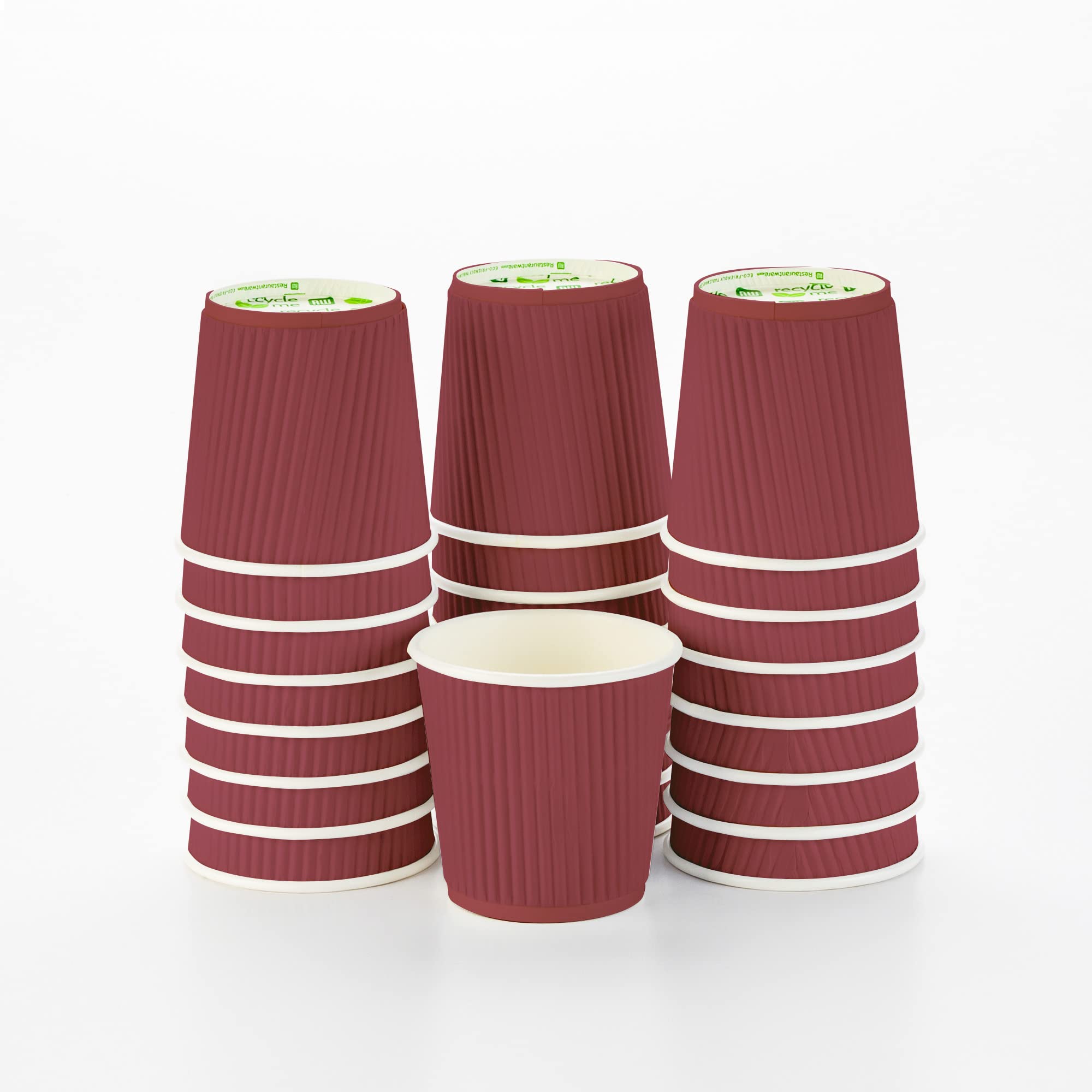 Restaurantware Ripple Wall Coffee Cups 25 Count 4 Ounce Insulated Crimson Paper Cups, Rolled Rim Spill-Resistant Disposable Paper Non-Slip for Coffee, Beverages
