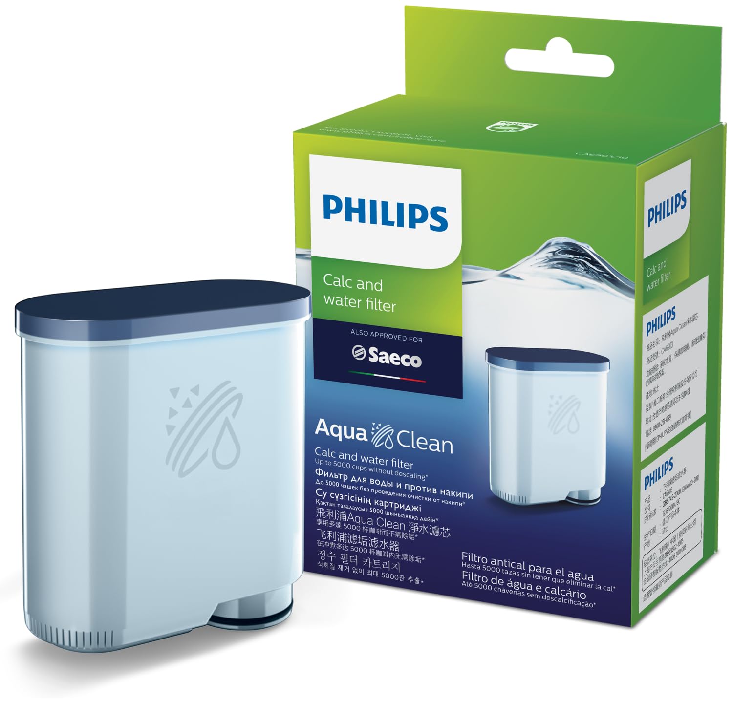 Philips Original AquaClean Calc and Water filterb - Prolong Machine - No descaling up to 5000 Cups - 1x AquaClean Filter (CA6903/10)