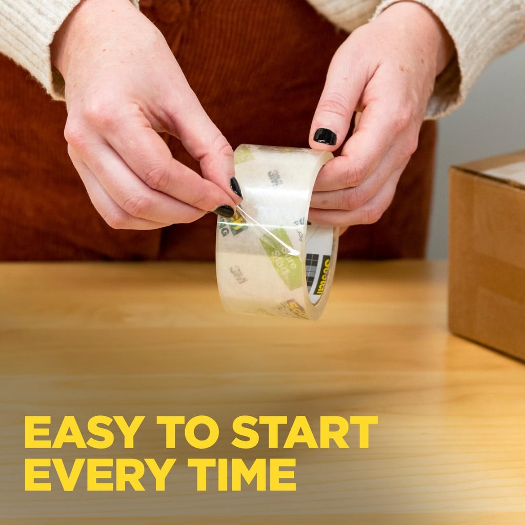 Scotch Sure Start Shipping Packaging Tape, 1.88" x 22.2 yd, Designed for Packing, Shipping and Mailing, Quiet Unwind, No Splitting or Tearing, 1.5" Core, Clear, 6 Dispensered Rolls (145-6)