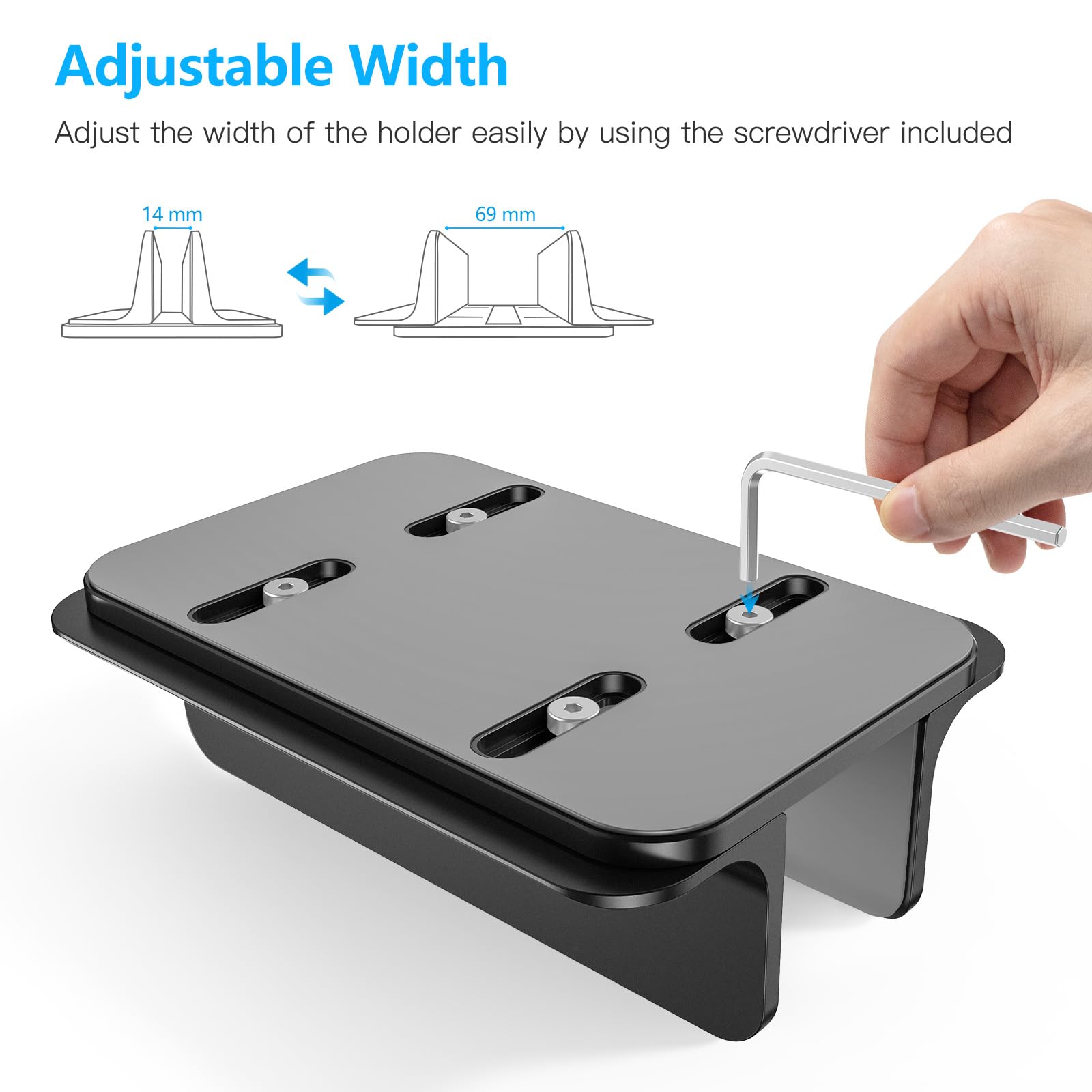 Vertical Laptop Stand Holder, OMOTON Desktop Aluminum Laptop Stand with Adjustable Dock Size, Compatible with MacBook, Surface, Chromebook and Gaming Laptops (Up to 17.3 inches), Black
