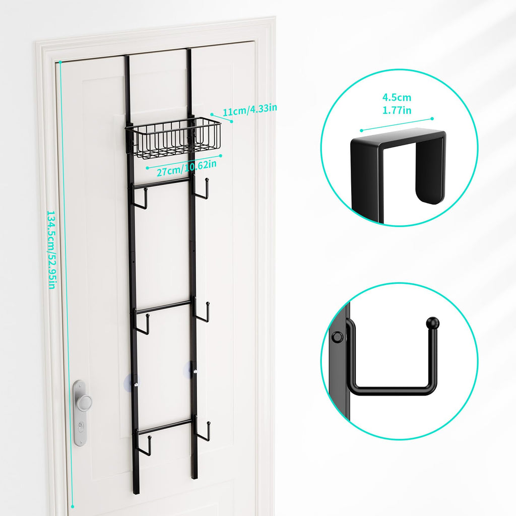 HapiRm Hat Racks for Baseball Caps - Over Door Hat Rack Organizer, Wall Mounted Hats Holder with 6 Hat Hooks and Metal Basket Design, Hanging Hats Storage Up to 32 Caps for Door, Bedroom, Closet