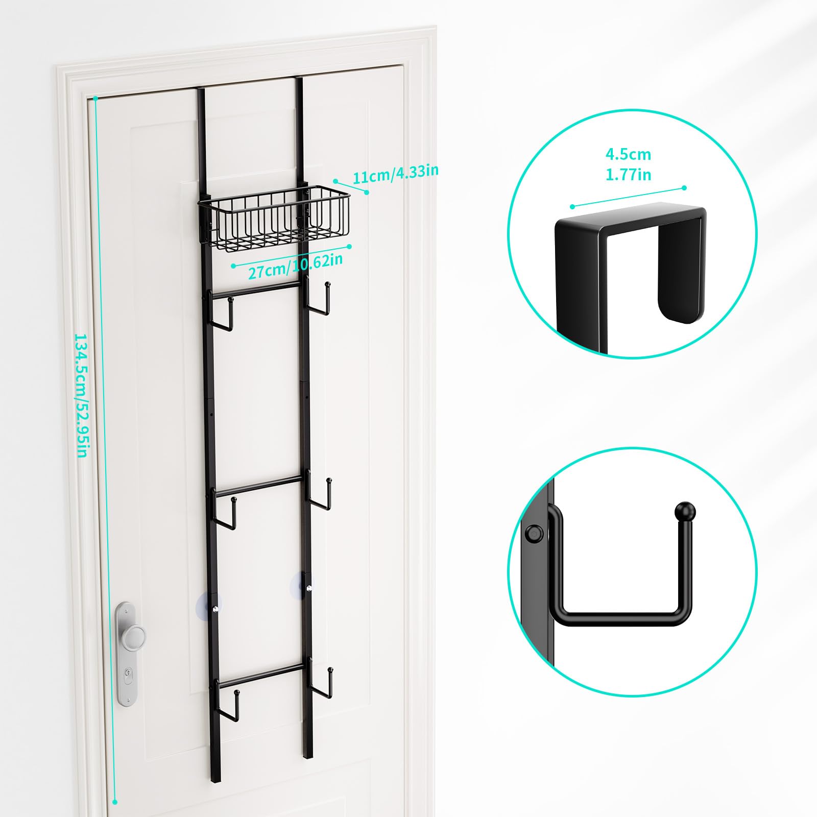 HapiRm Hat Racks for Baseball Caps - Over Door Hat Rack Organizer, Wall Mounted Hats Holder with 6 Hat Hooks and Metal Basket Design, Hanging Hats Storage Up to 32 Caps for Door, Bedroom, Closet