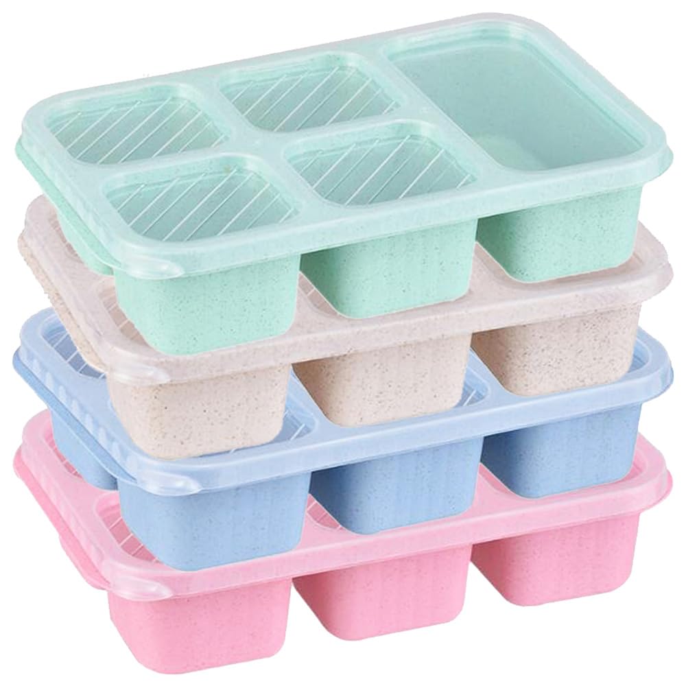4 Pack Reusable Bento Box Meal Prep Container with Lids 10 forks Lunch Box for Kids Toddler Adults Suitable School Company and Travel