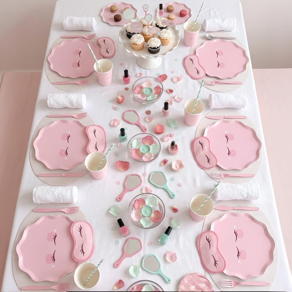 Modern Whimsy 68 pcs Spa Party Decorations | Spa Party Plates, Napkins & Forks | Spa Party Supplies for Girls | Sleepover Party Supplies for Girls | Happy Birthday Banner, Spa Party Banner (Serves 12)