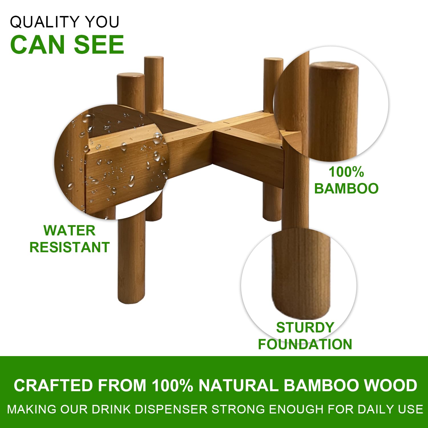 MinBoo Adjustable Drink Dispenser Holder (6-11 Inch), Walnut Bamboo Stand for Water Dispenser, Jug, Jar, Filter Bottle, Cooler, etc.