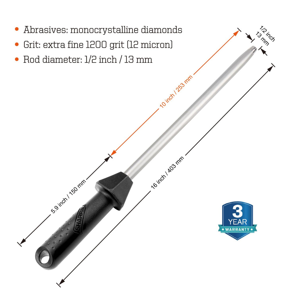 SHARPAL 119H Diamond Solid Sharpening Steel Knife Blade Sharpener Honing Rod Professional Kitchen Chef Stick Fathers Day Gift