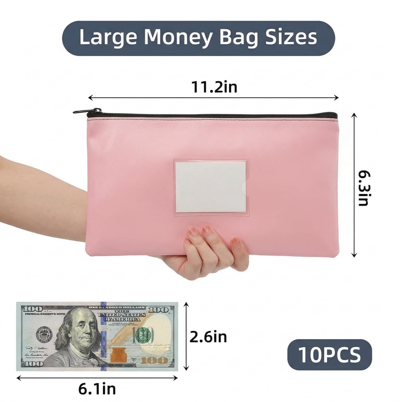 Cididu 10 Pack Money Bags with Zipper, Leather Bank Deposit Bags 11.2 x 6.3 Inch, 10 Colors Cash Wallet Pouches with Label for Coins, Invoice, Bills, Checks, Cosmetics, Toiletry, Stationery, Tools