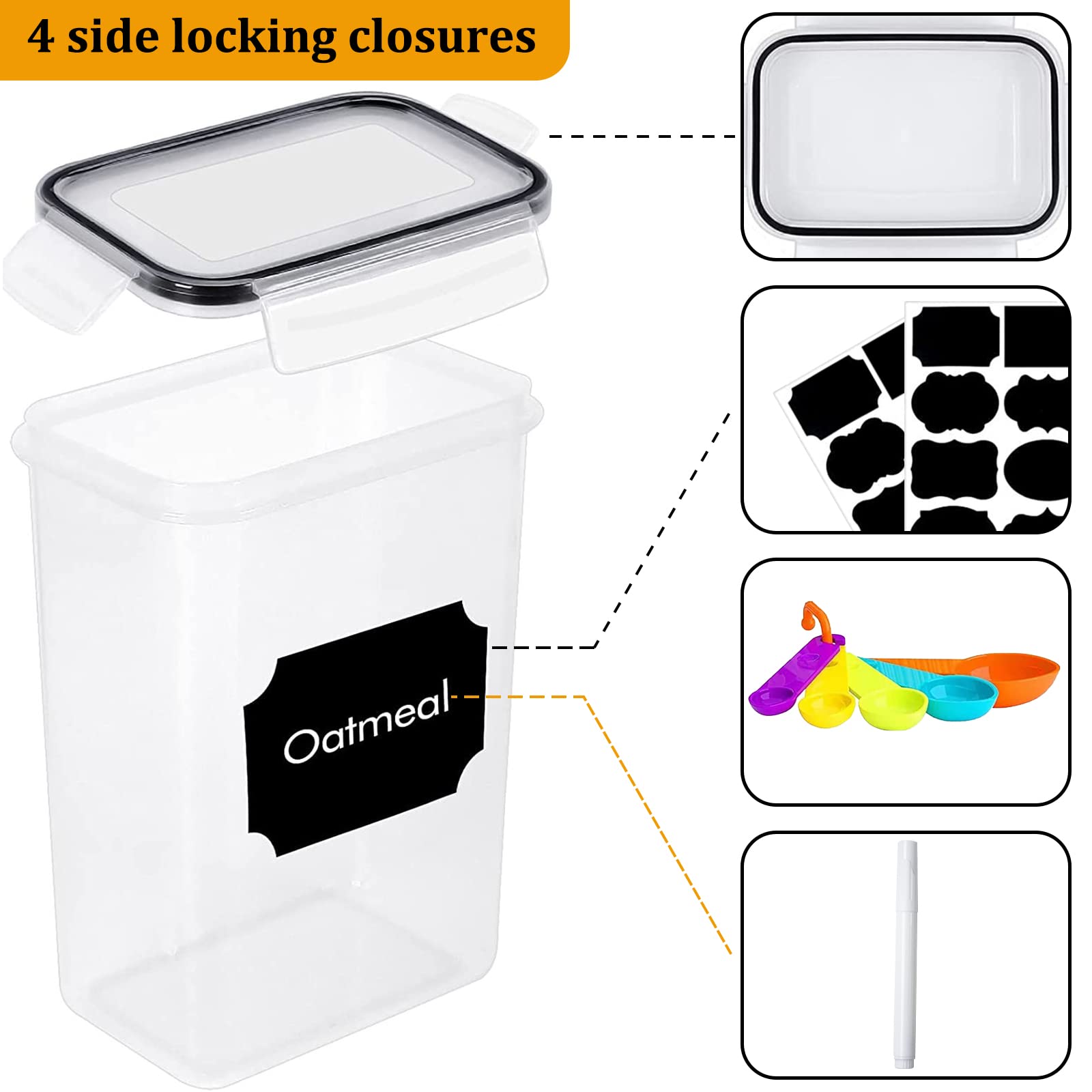 stusgo 8 Pack Airtight Food Storage Containers Set - Cereal Storage Containers for Kitchen Storage & Organisation with Lids & BPA Free Pantry Organiser