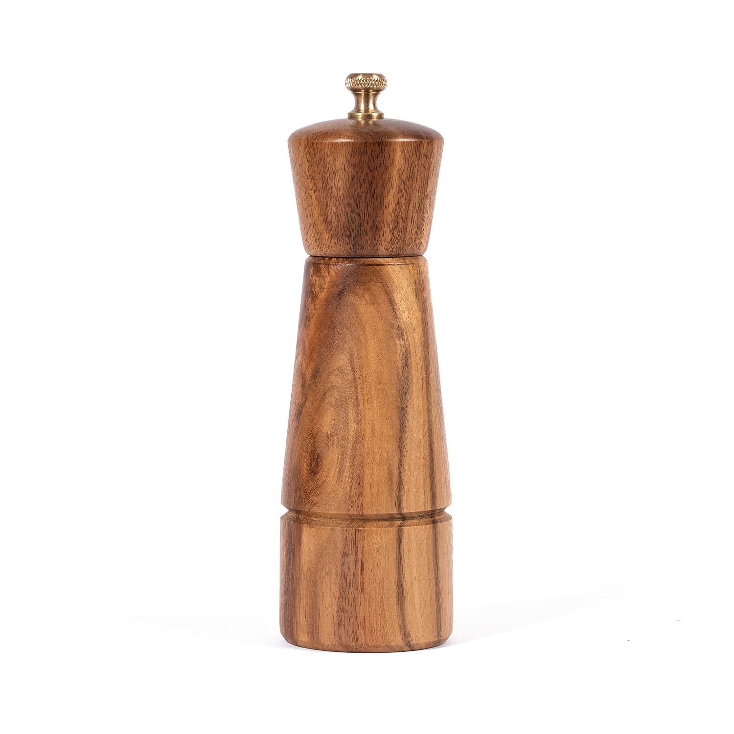 DeroTeno Pepper Grinder, Pepper Mill with Adjustable Stainless Steel, Acacia Wood, 16.5 cm / 6 inch Height, Bottom Dia: 5 cm, Upper Dia: 4.5 cm (Tray is NOT Included)