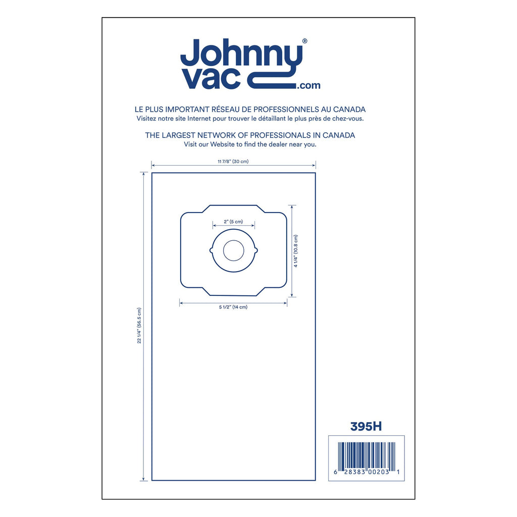 Johnny Vac HEPA Central Vacuum Bag 395H - Compatible with Beam, Eureka, Electrolux, Kenmore, Nilfisk (Pack of 3)