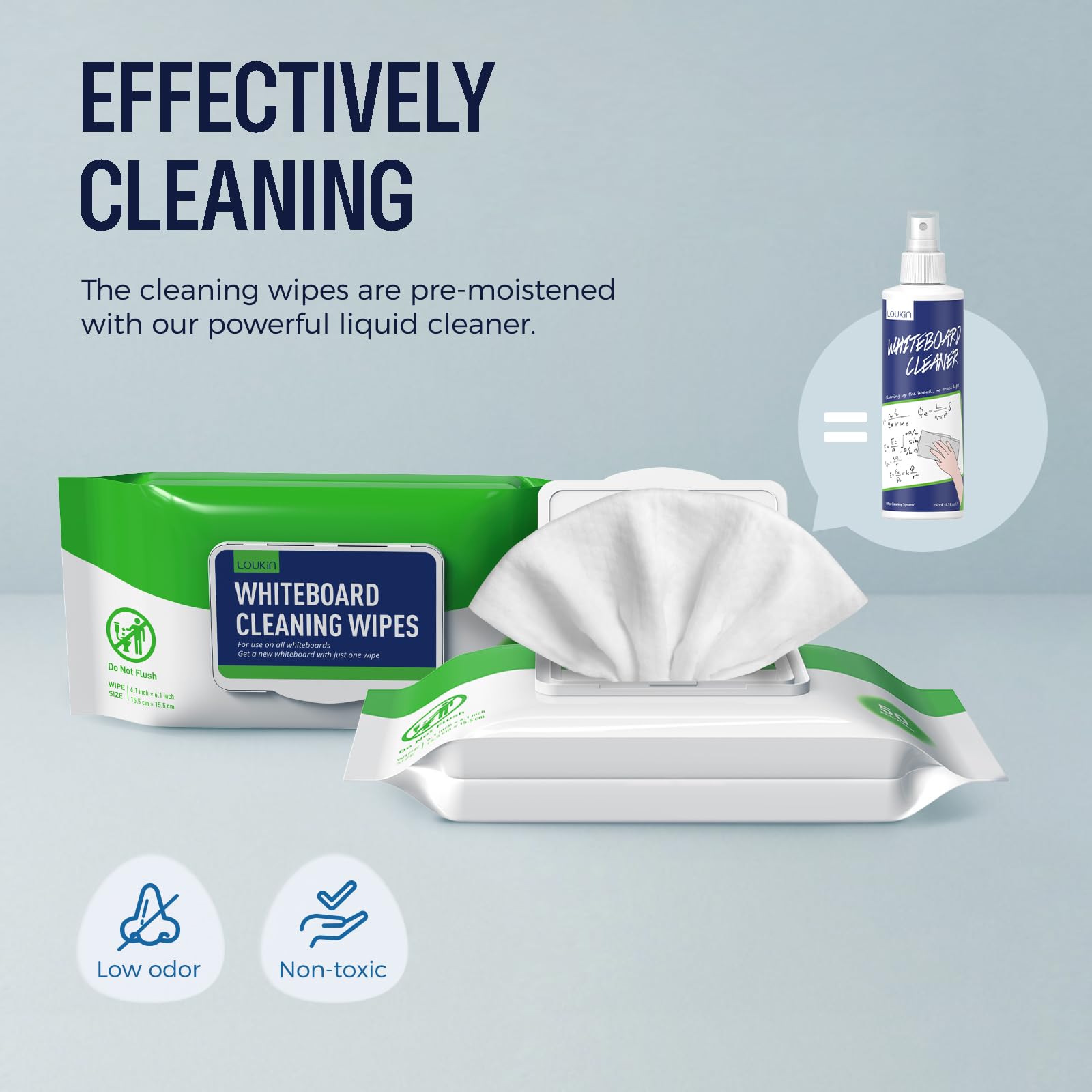 loukin Dry Erase Wipes, Whiteboard Cleaning Non-Toxic Cleaning Wipe for Whiteboard, 3 PCS, 50 Wipes Per Pack