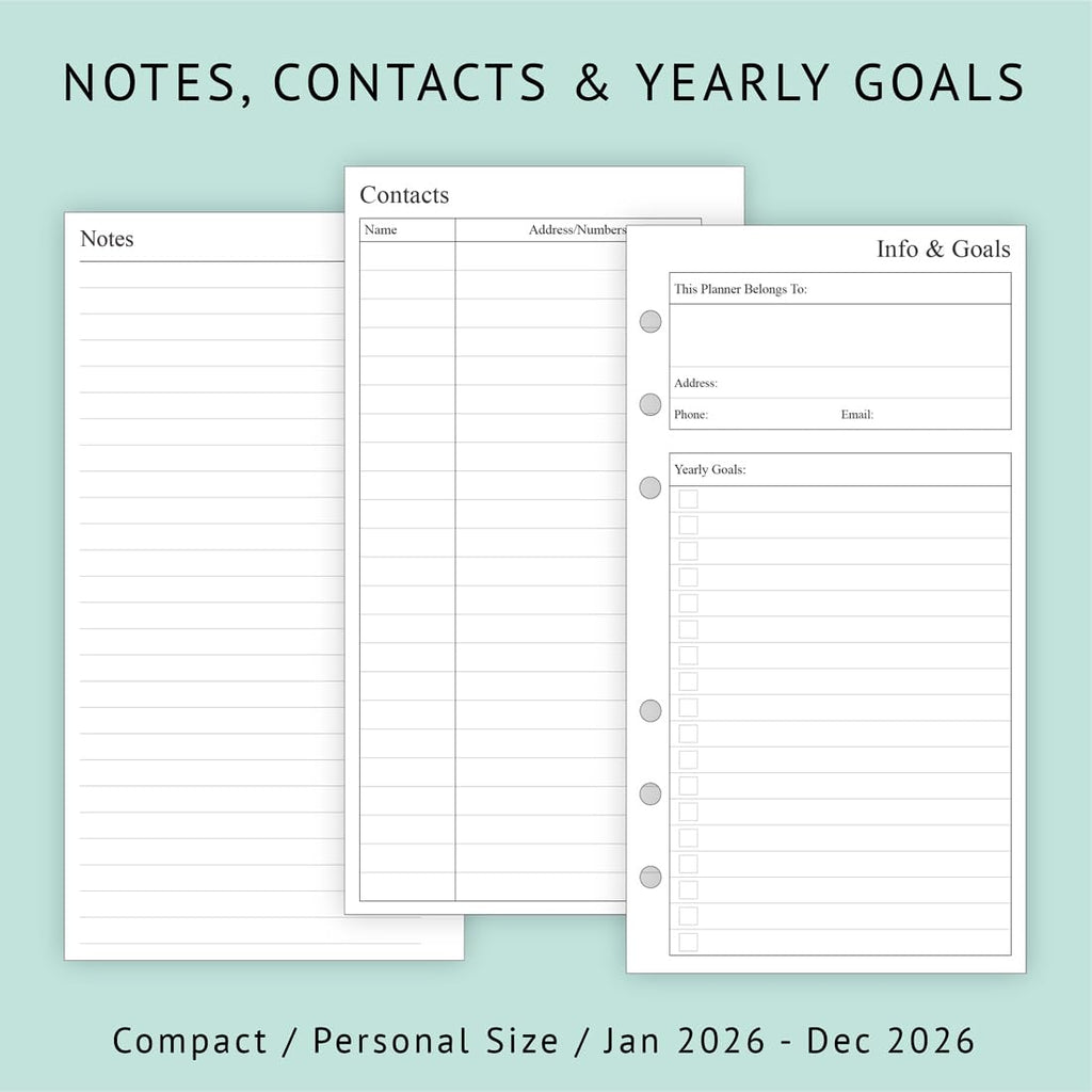 newestor 2026 Weekly & Monthly Planner Refill, 3-3/4" x 6-3/4", January 2026 - Dec 2026, Personal/Compact/Size 3