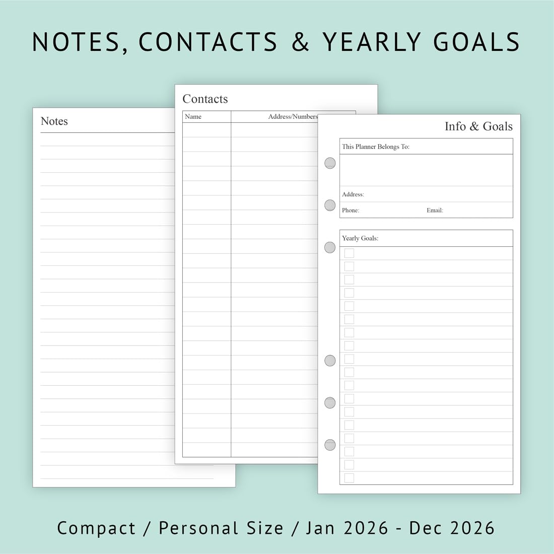 newestor 2026 Weekly & Monthly Planner Refill, 3-3/4" x 6-3/4", January 2026 - Dec 2026, Personal/Compact/Size 3