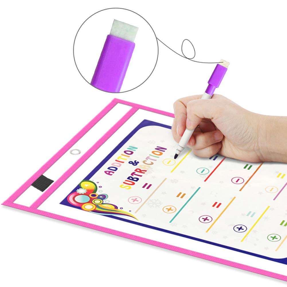 Dry Erase Pockets Sheet Protectors 30 Pack Reusable Oversized 10" x 13" Clear Durable Plastic Sleeves with 12 Pens, 4 Erasers and 2 Rings for Classroom Organization, Teacher and School Supplies