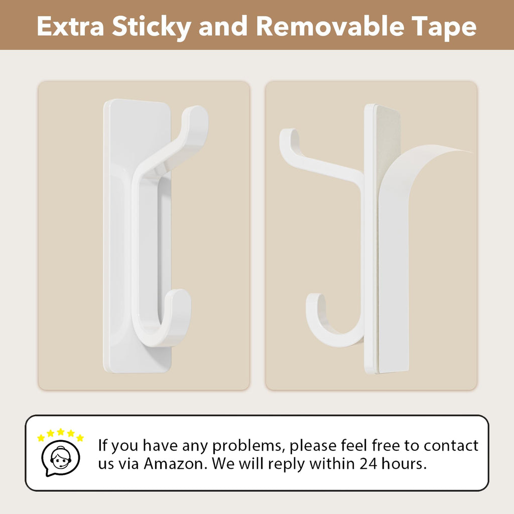 Self Adhesive Hooks, Heavy Duty Stainless Steel, Extra Sticky 6KG (MAX), Stick On Wall and Door Hooks for Hanging, Bathroom Towel and Coat Hooks, White, 4 Pack