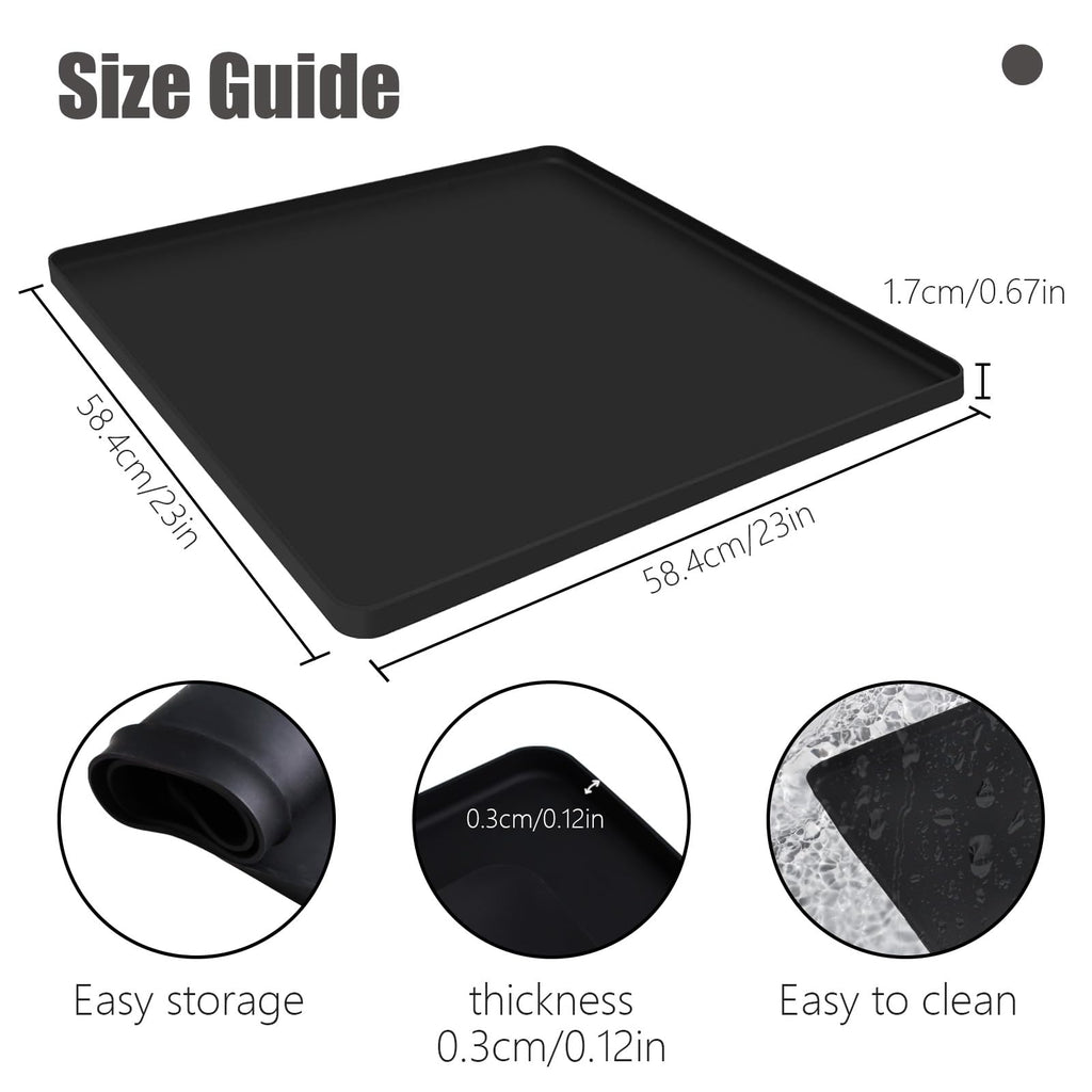 Mini Fridge Silicone Mat with Raised Edge，23.6''x23.6''x0.7'',Under Washing Machine Pad Under Mini Refrigerator Freezer Protect from Appliance Leaks Water Spills Absorbent, Easy to Clean (black)