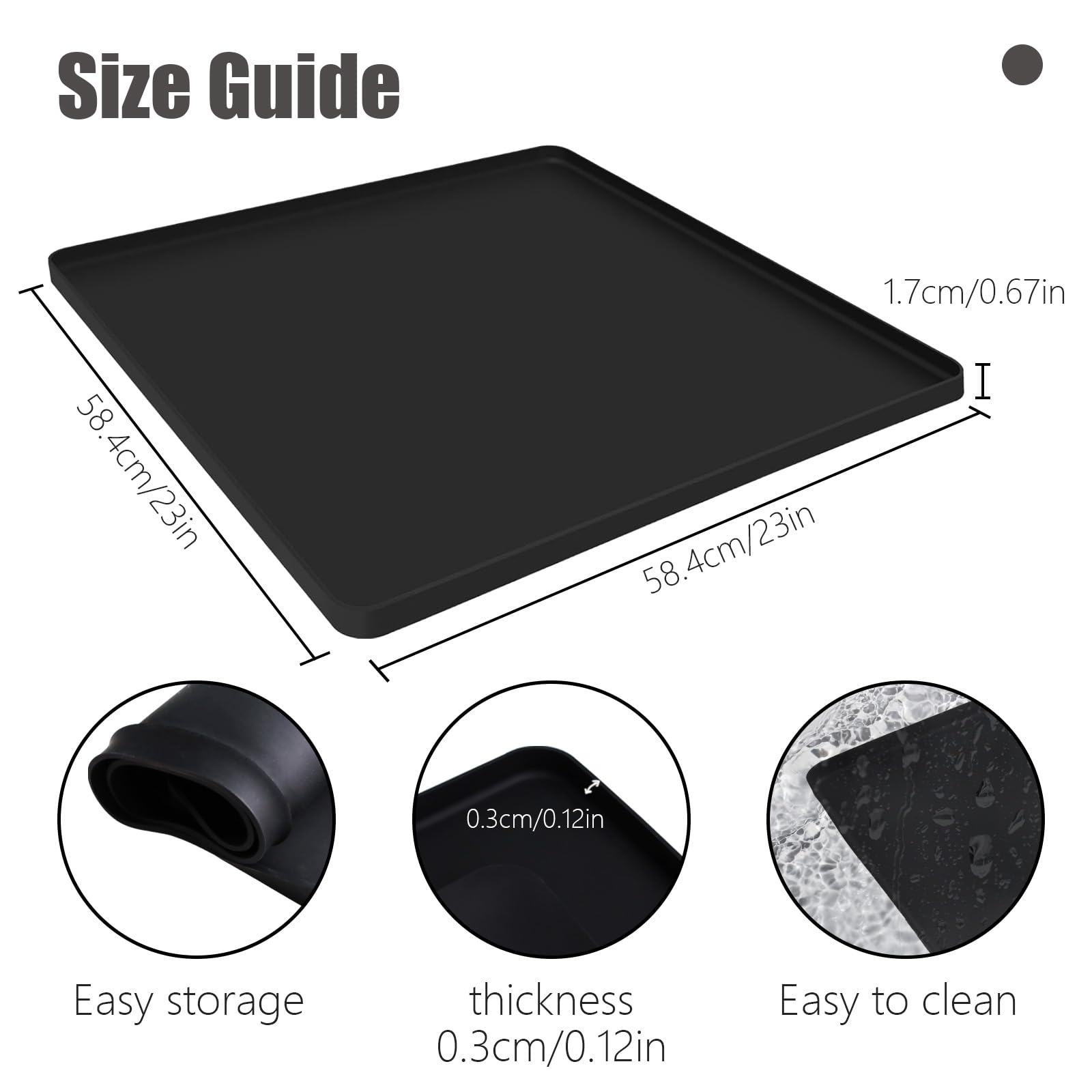 Mini Fridge Silicone Mat with Raised Edge，23.6''x23.6''x0.7'',Under Washing Machine Pad Under Mini Refrigerator Freezer Protect from Appliance Leaks Water Spills Absorbent, Easy to Clean (black)