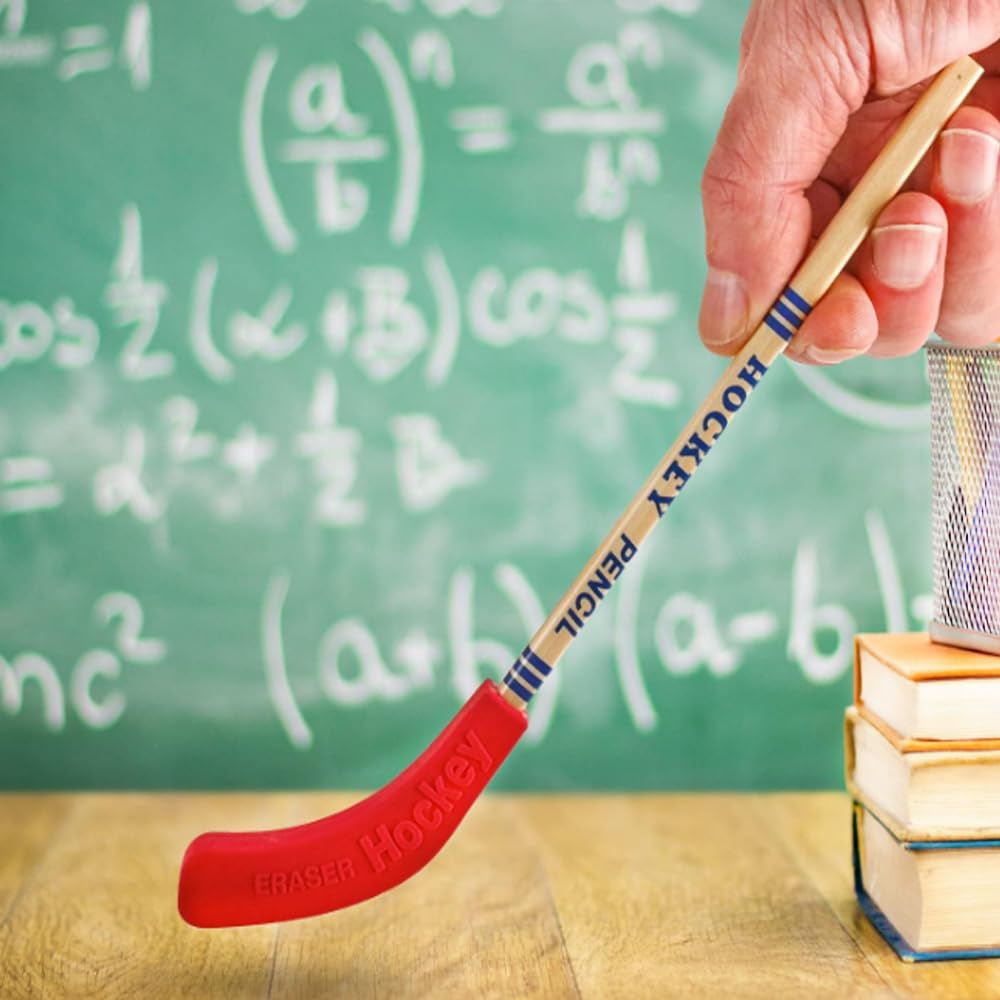 24 Pcs Hockey Pencils Hockey Stick Pencil with Erasers, Party Bag Fillers Sport Themed Party Favors Decorations for Sports Fans,Students Reward Gifts and School Prize