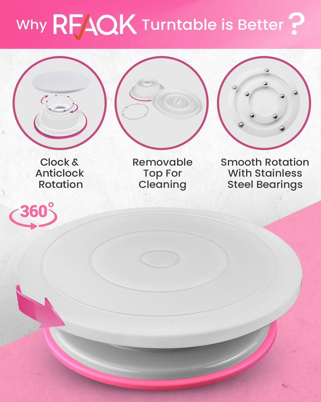 RFAQK 200 PCs Cake Decorating Kit with Cake Turntable-48 Numbered Easy to use Icing Tips-7 Korean Tips with Booklet & E.Book-Straight & Offset Spatula-Cake Leveler & Other Baking Supplies