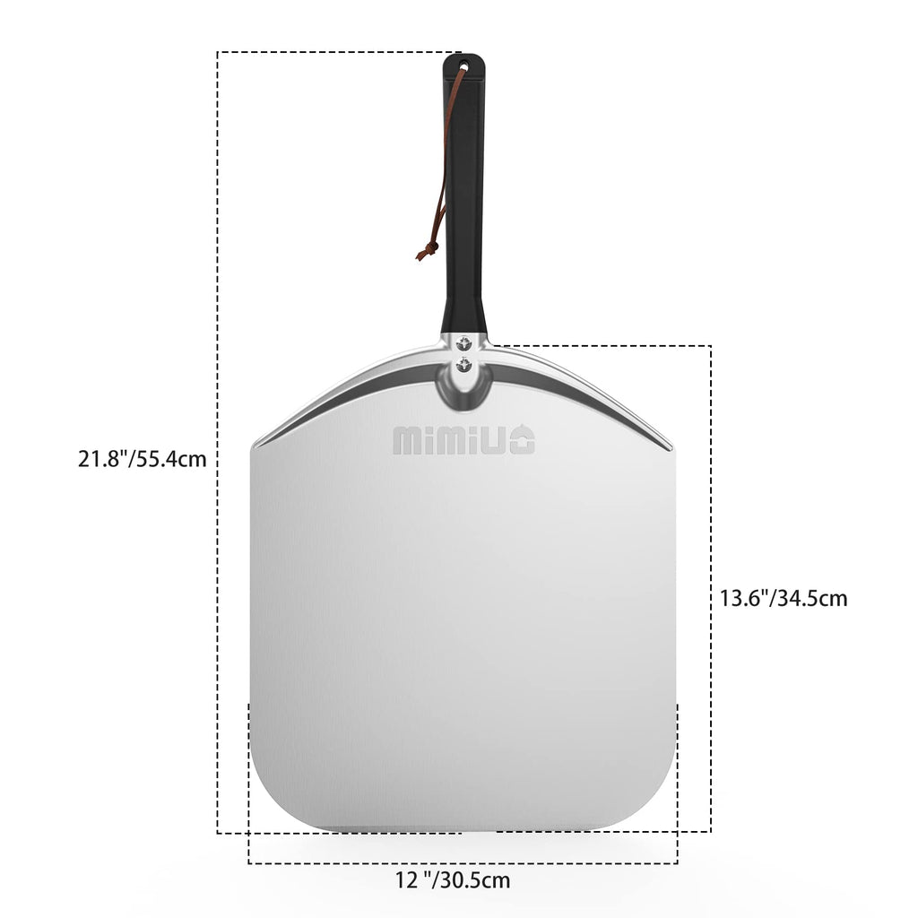 Mimiuo 12 x 14 Inch Aluminum Pizza Peel – Heavy-Duty Non-Stick Pizza Spatula for Oven & Grill, Lightweight Turning Shovel for Baking Bread, Pie & Pastries, Professional Pizza Tools