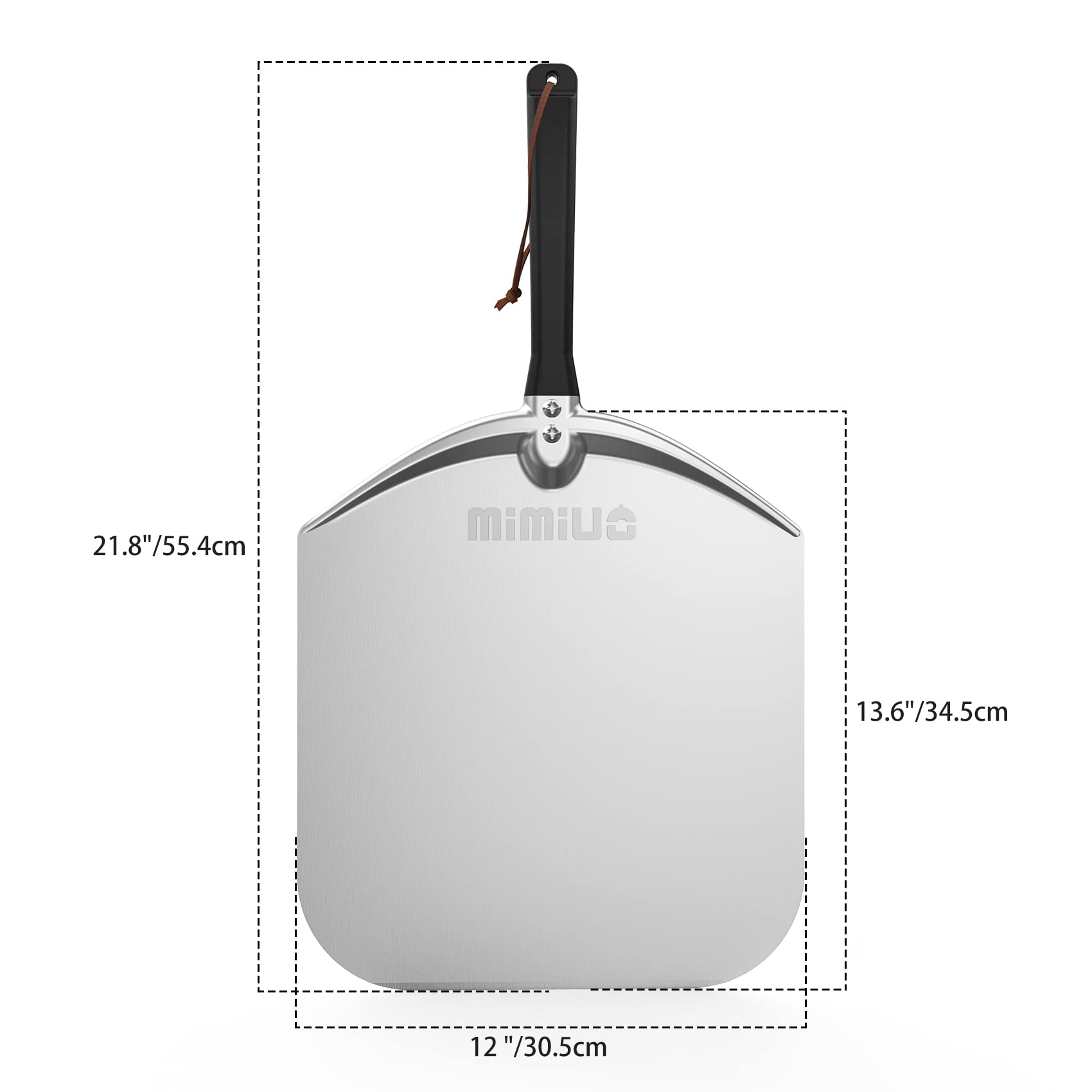 Mimiuo 12 x 14 Inch Aluminum Pizza Peel – Heavy-Duty Non-Stick Pizza Spatula for Oven & Grill, Lightweight Turning Shovel for Baking Bread, Pie & Pastries, Professional Pizza Tools