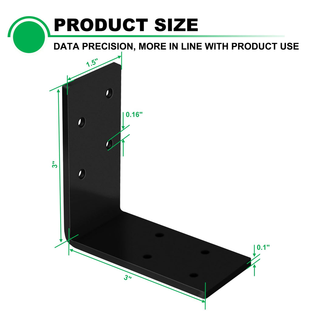 Andorm 8 Pack L Brackets 3x3 for Wood Framing, Heavy Duty Corner Angle, Corner Brace 90 Degree Iron Bracket for Wood Beam with Holes Outdoor Black