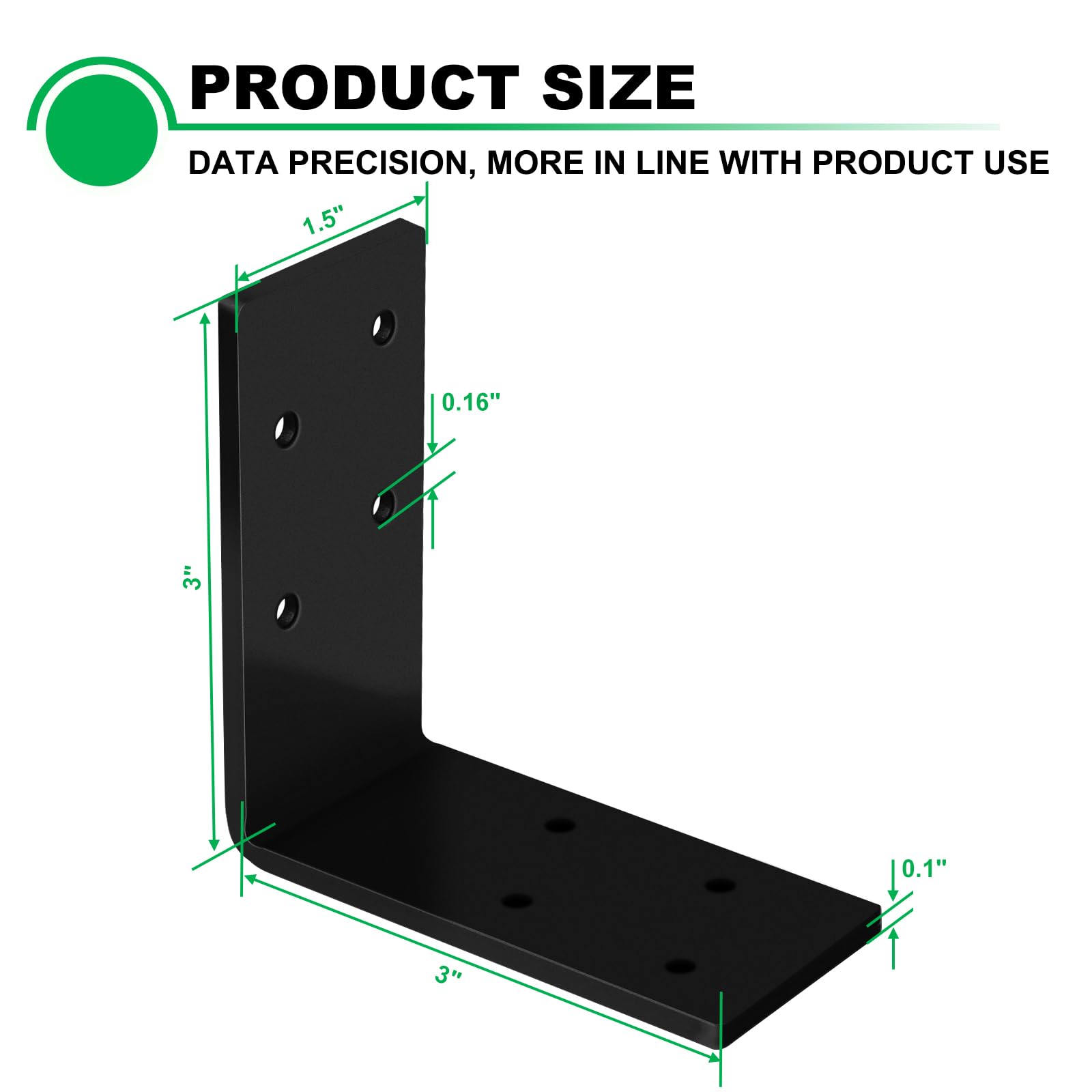 Andorm 8 Pack L Brackets 3x3 for Wood Framing, Heavy Duty Corner Angle, Corner Brace 90 Degree Iron Bracket for Wood Beam with Holes Outdoor Black