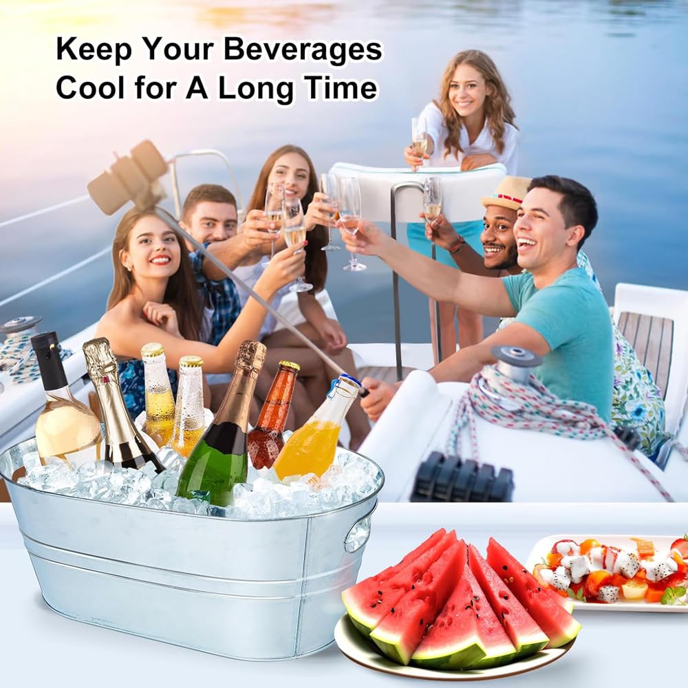 2 Pack Galvanized Tub Beverage Tubs, 4 Gallon Large Ice Buckets with Carry Beer Drink Storage Cooler Metal Beverage Ice Tub, for Parties and Cocktail Bar Mimosa Bsupplies