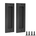 Sliding Barn Door Handle Set | 6 Inch Finger Flush Pulls for Closet Pocket & Cabinets Doors | Pull Recessed Handle Rectangular Plate | Matte Black Finish | Mounting Hardware Included