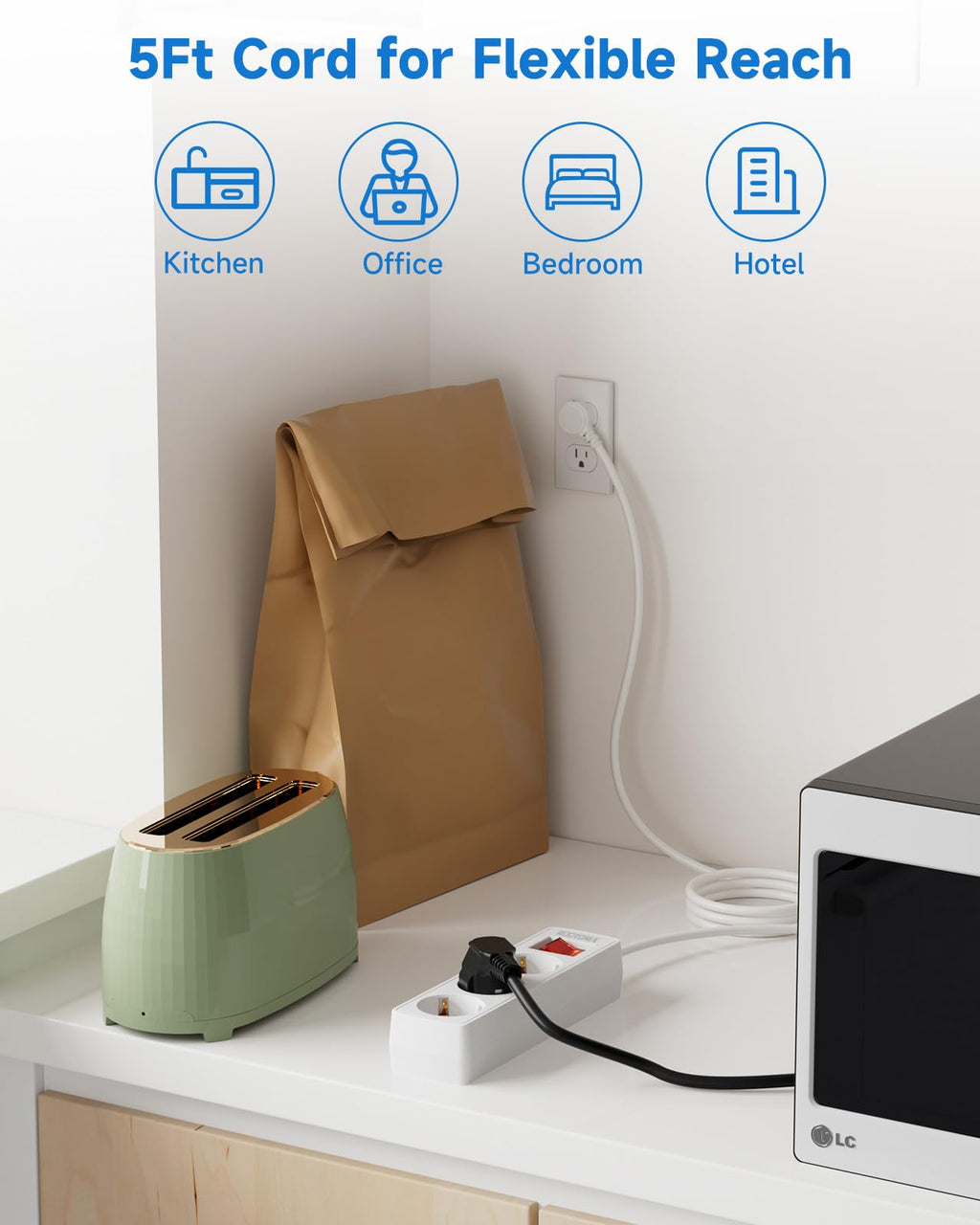 European to Canada Plug Adapter, EU to Canada Adapter, 3 AC Outlets for European Electronic Devices, Travel from France, Italy, Spain, Germany,13A/1625W