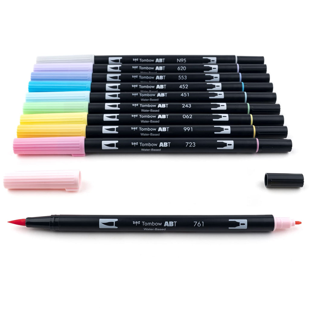 Tombow 56187 Dual Brush Pen Art Markers, Pastel, 10-Pack. Blendable, Brush and Fine Tip Markers