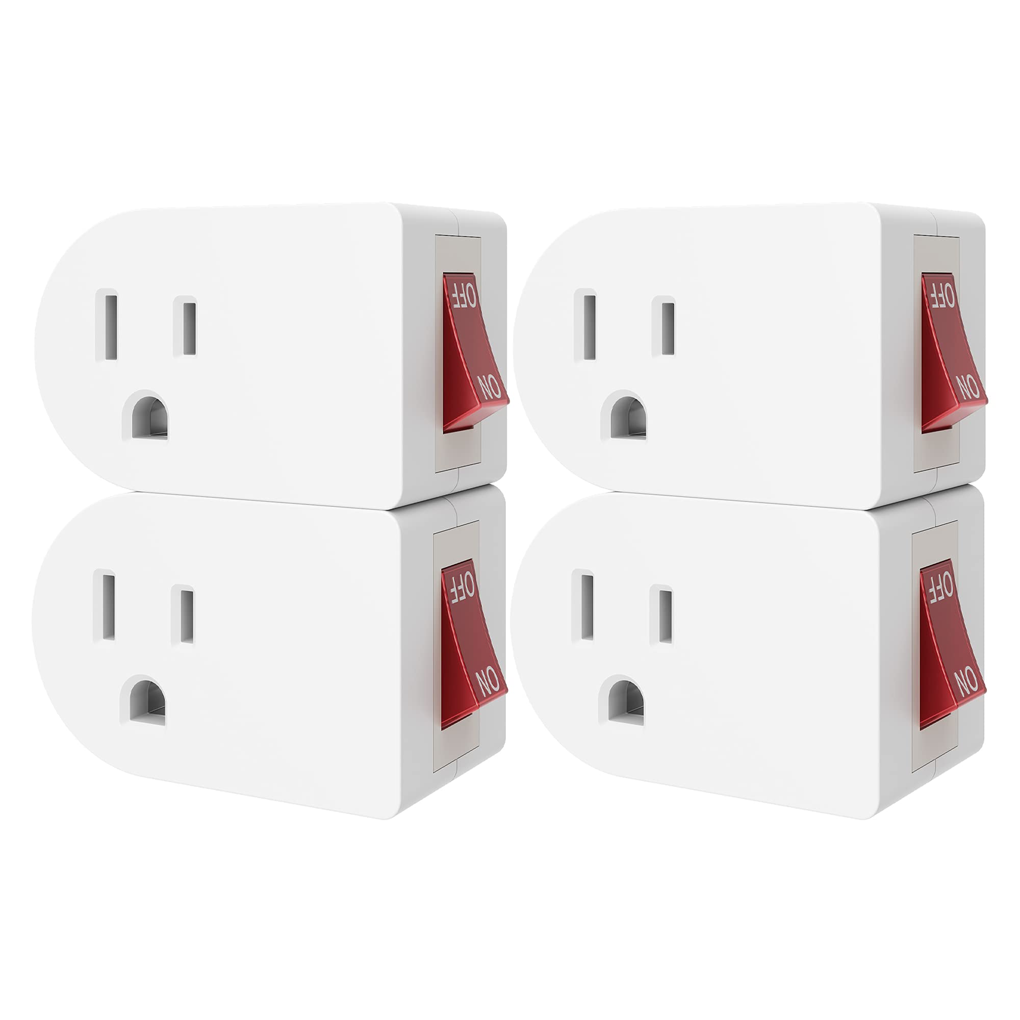 Oviitech 4 Pack Grounded Outlet Wall Tap Adapter with On/Off Power Switch，Single Outlet with Switch in White