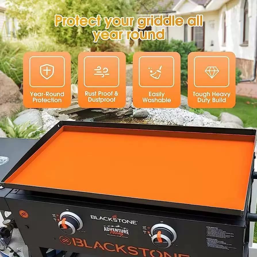 Griddle Cover,Silicone Griddle Mat,28 inch Heavy Duty Food Grade Grill for Blackstone,Keep Surface Clean,High-Wall Design (Orange)