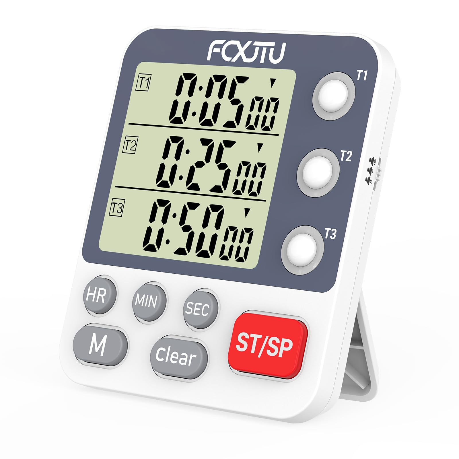 FCXJTU Digital Dual Triple Kitchen Timer, 3 Channels Count Down Timer, Cooking Timer, Large Display, Loud Alarm and Flashing Light with Magnetic Back, Stand, Battery Included (White)