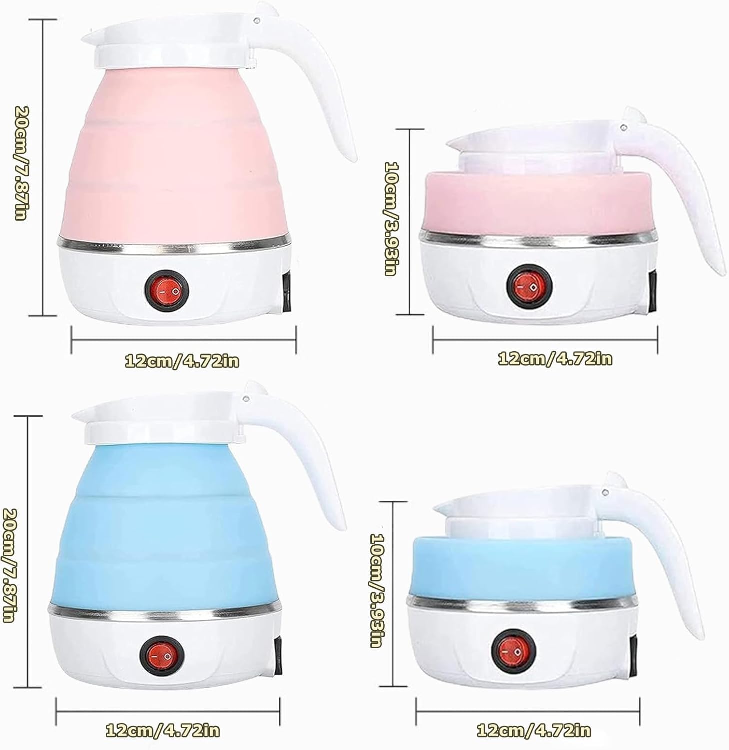 MICOKAY Portable Electric Kettle, Travel Foldable Kettle with Silicone Electric, Insulation Heating Boiler Tea Pot for Camping, 600ml (Blue)