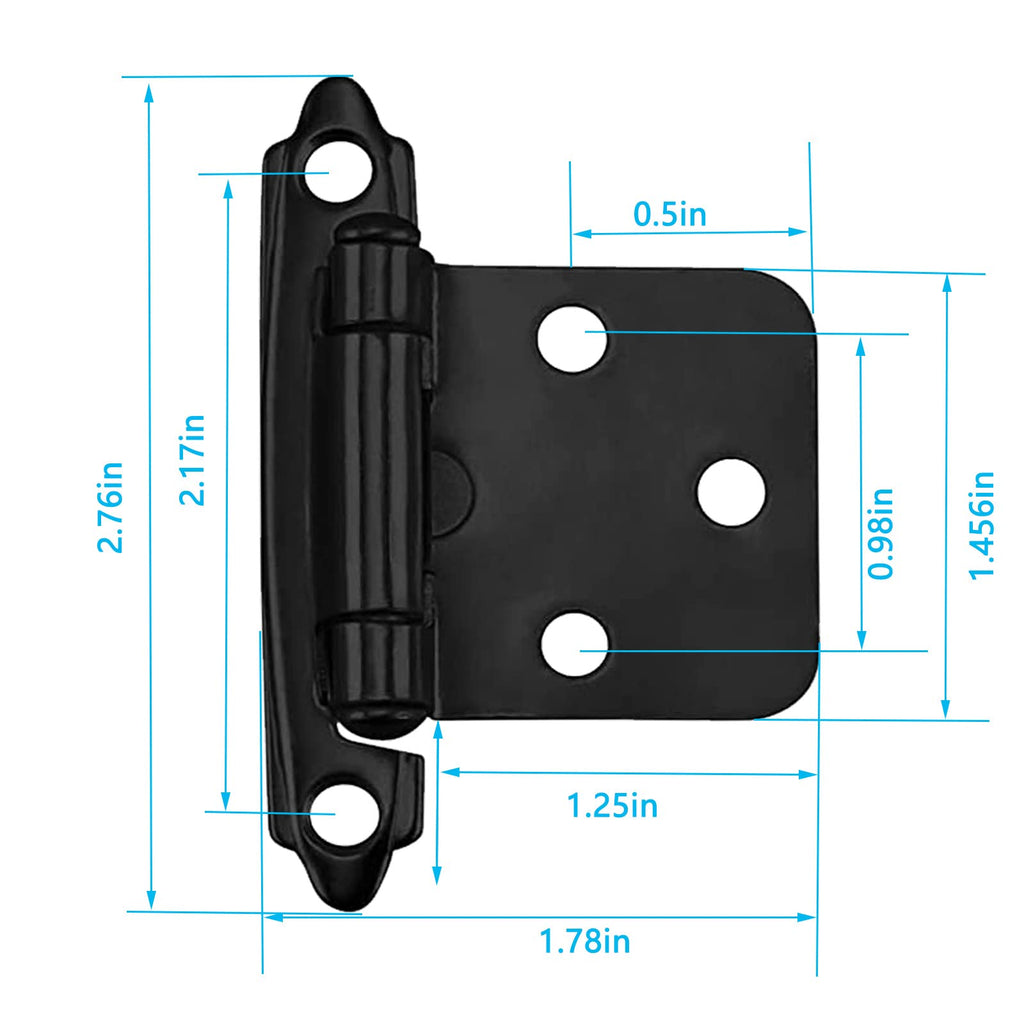 16 Pack Cabinet Hinges for Kitchen Cabinets,1/2" Overlay Cabinet Hinge Self Closing Kitchen Cabinet Door Hinges Black Kitchen Cabinet Door Hinges with Upgraded Screws(8 Pairs)