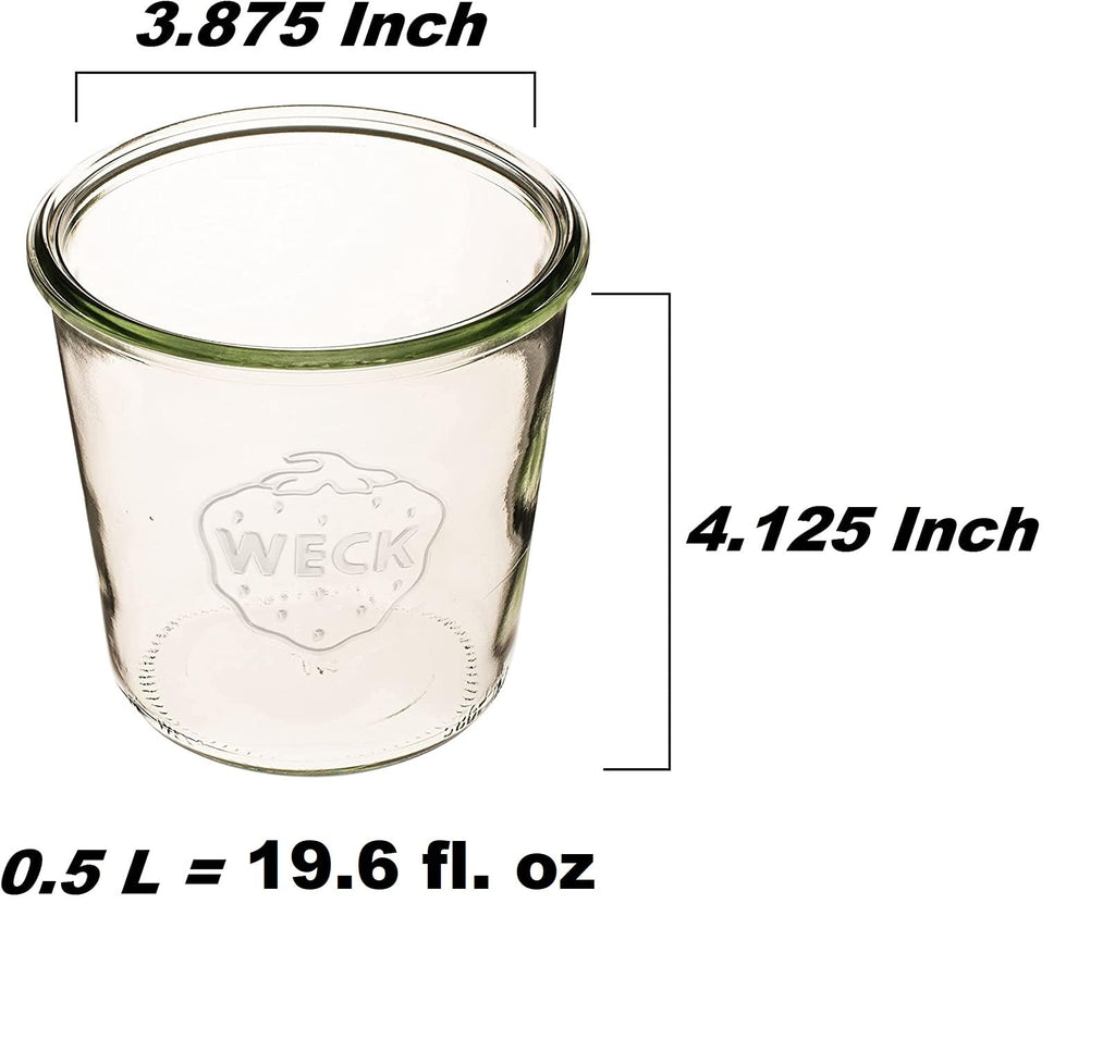 Weck Canning Jars 742 - Transparent Glass Eco-Friendly Canning Jars with Airtight Seal - 1/2 Liter Tall Jars (2 Pack)