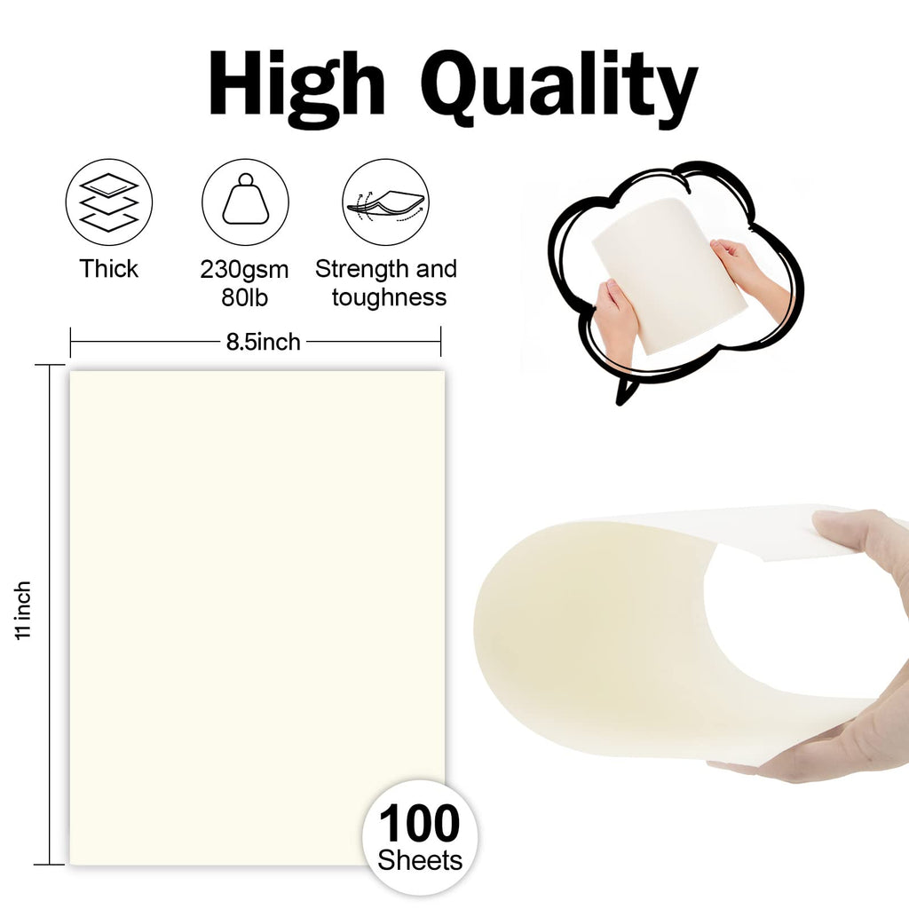 100 Sheets Cream Cardstock 8.5 x 11 Colored Paper, Goefun 80lb Card Stock Printer Paper for Cards Making, Office Printing, Certificate