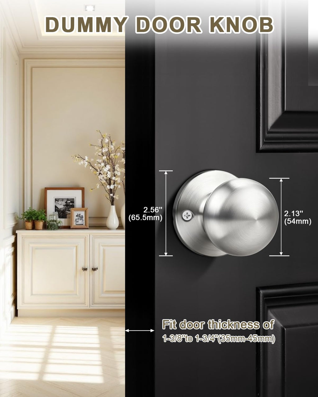 GOBEKOR 2 Pack Single Dummy Door Knob for Closet Satin Nickel Round Dummy Knobs Interior for French Doors Single Side Door Knob Handle