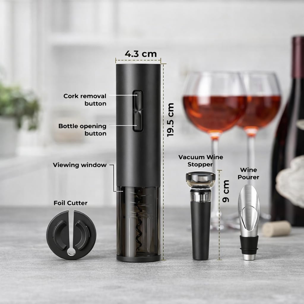 BLUEALCHEMY Electric Wine Opener – Rechargeable Cordless Automatic Wine Bottle Opener with One-Touch Cork Removal, Perfect for Home, Kitchen, Bar & Gift for Men